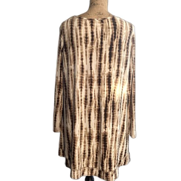 Entro Tie Dye Bohemian Tunic Tee Long Sleeve Tan Brown Size Large - Picture 2 of 3